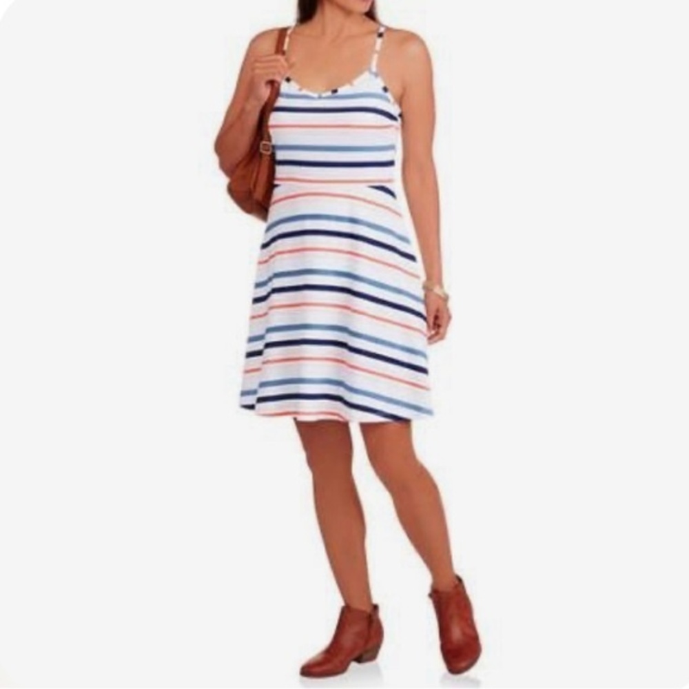 White striped cotton smocked back sundress size small